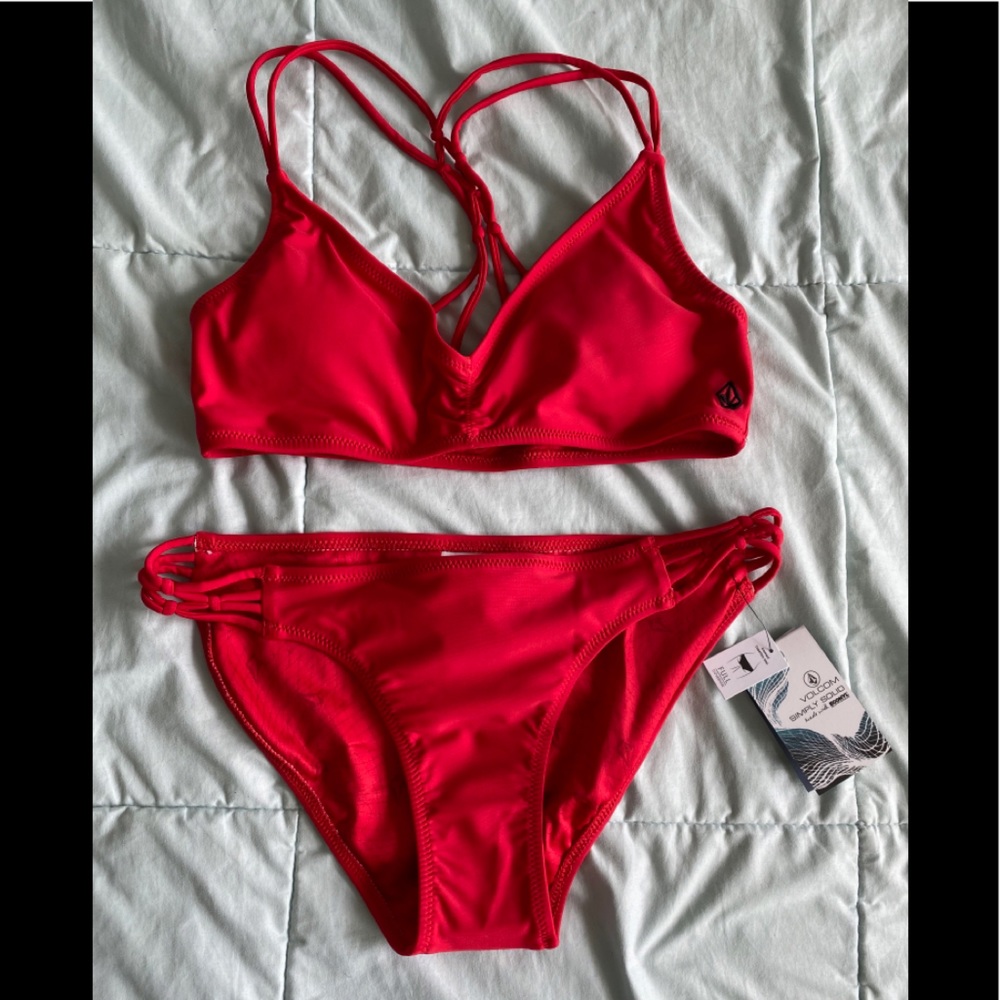 VOLCOM “Simply Solid” Red Bikini Set NWT